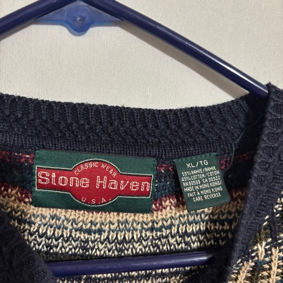 Stone Haven Vintage Sweater Men’s Adult XL Ramie Cotton Blend Geometric Crewneck - Picture 3 of 8